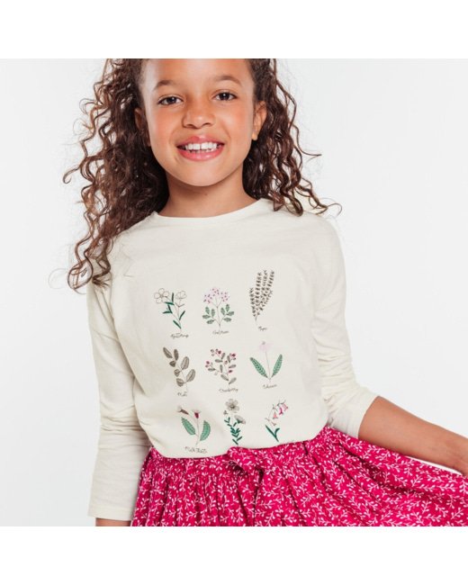 T-shirt manches longues motif herbier vert fille