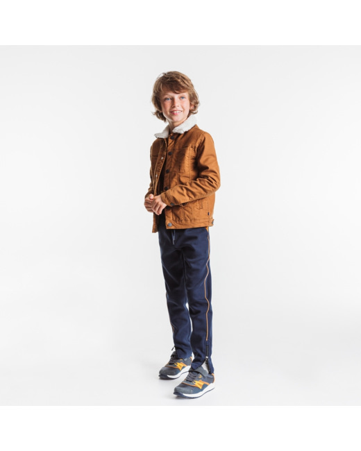 Blouson en toile doublée et col fourrure marron garçon