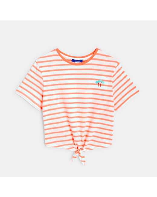 T-shirt rayé noué orange fille
