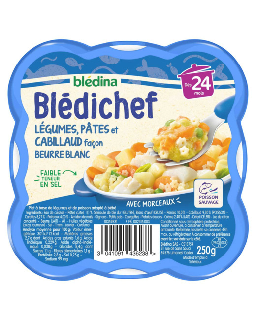 BLEDICHEF Légumes, pâtes et cabillaud façon beurre blanc