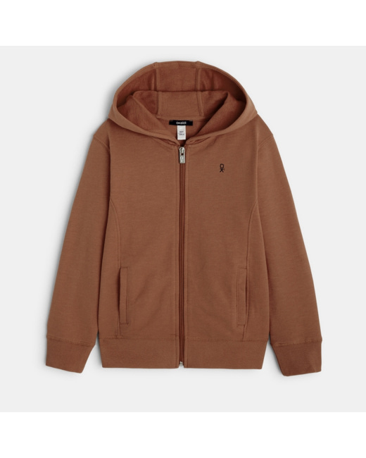 Sweat-shirt uni à capuche marron garçon