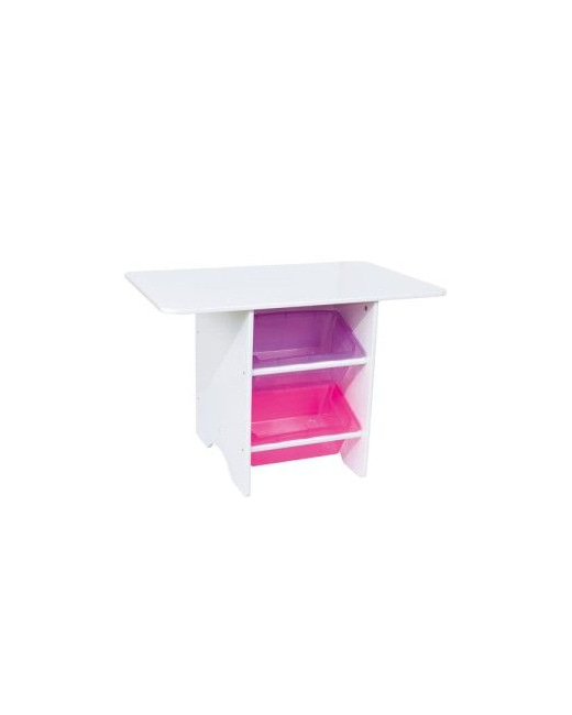 Table de jeu laqué blanc : 4 bacs rose et parme