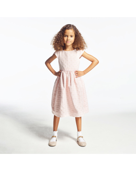 Robe manches courtes effet brocart rose fille