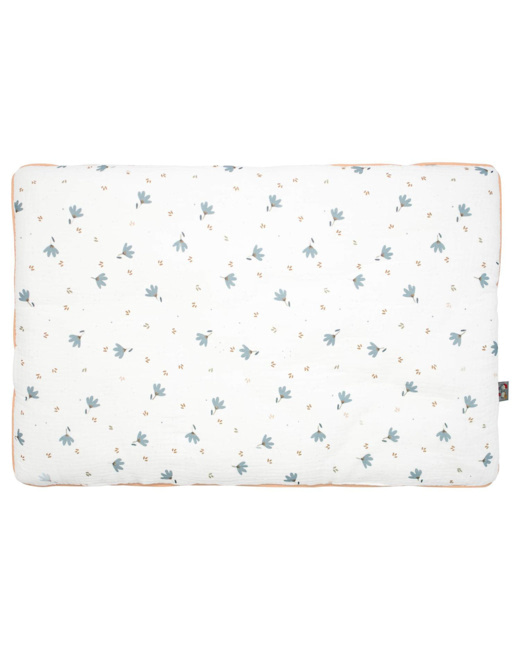Oreiller plat réversible en gaze de coton, Bleuet