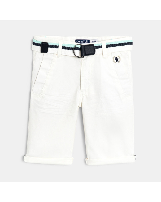 Bermuda ceinturé en toile effet piqué blanc garçon