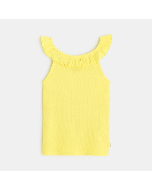 Débardeur uni à col volanté jaune fille