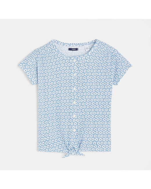 Blouse imprimée nouée bleue fille