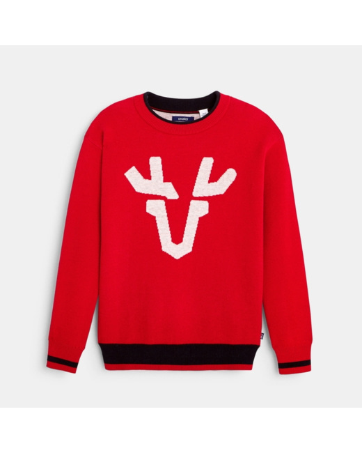 Pull à motif élan picto rouge garçon