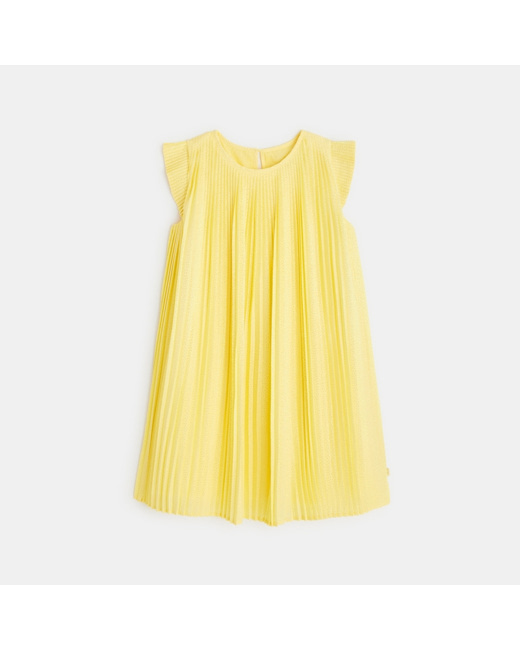Robe unie plissée et pailletée jaune fille