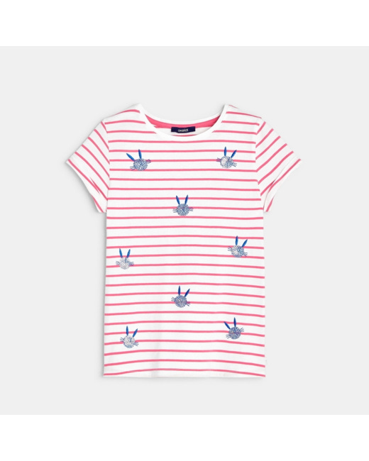 T-shirt rayé fantaisie rose fille
