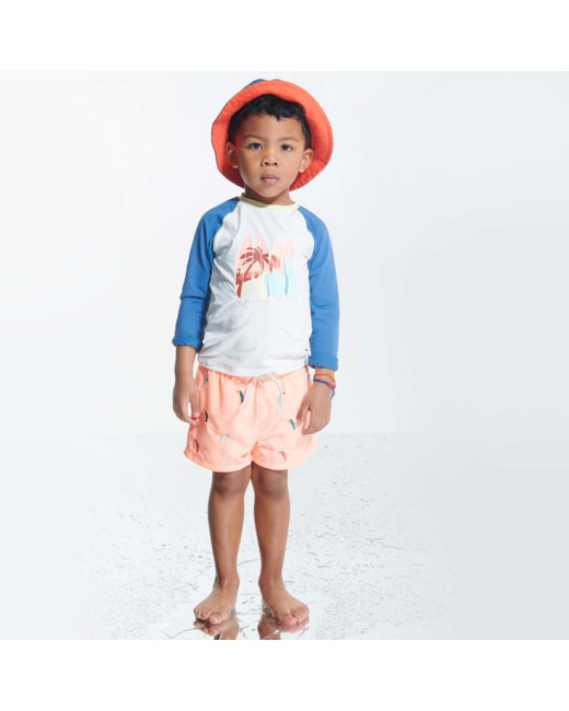 Short de bain à motifs oiseaux orange garçon