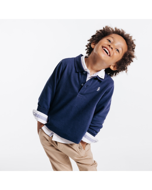 Polo manches longues bleu garçon