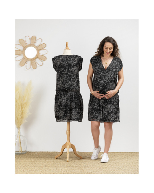 Robe de grossesse à manches courtes style cache-coeur