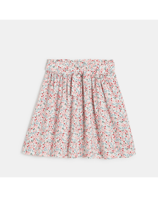 Jupe fleurie évasée et ceinturée rose fille
