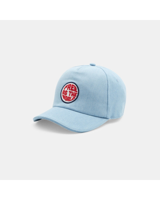 Casquette en jean "Free as the world" bleue garçon
