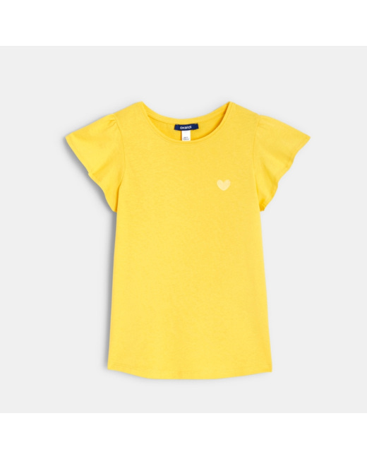 T-shirt à manches courtes volantées jaune fille