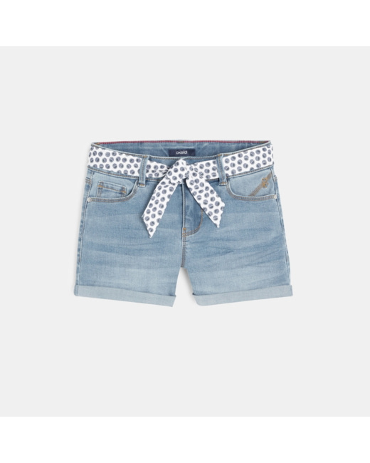 Short en jean ceinturé bleu fille