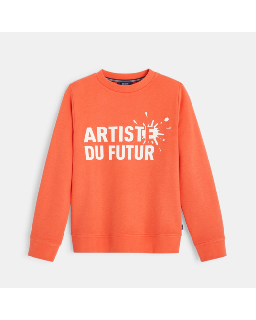 Sweat uni à message orange garçon