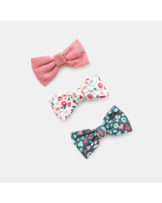 Barrettes nœuds papillon imprimés (lot de 3) rose fille