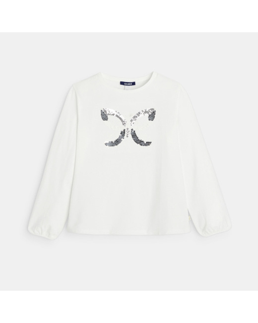 T-shirt à motif Papillon brodé de sequins blanc fille