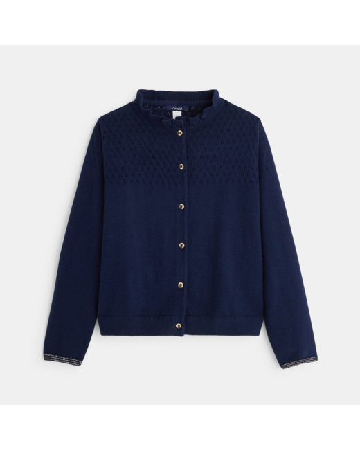 Gilet fin en maille fantaisie bleu fille