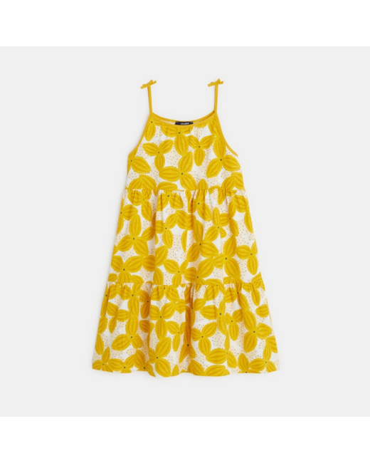 Robe imprimée de grandes fleurs jaune fille