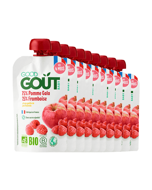 Pack de 10 gourdes Pomme Framboise Bio