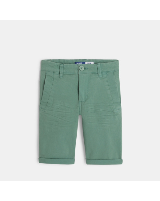 Bermuda slim en toile unie vert garçon