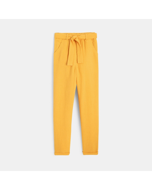Pantalon en gaze de coton jaune fille