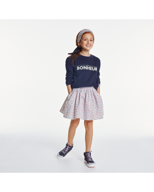 Sweat molleton broderie coeur bleu fille