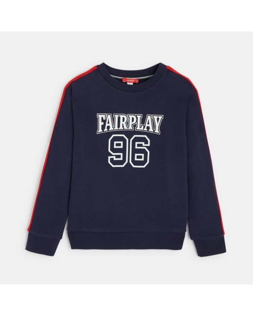 Sweat-shirt à message "Fair Play 96" bleu garçon