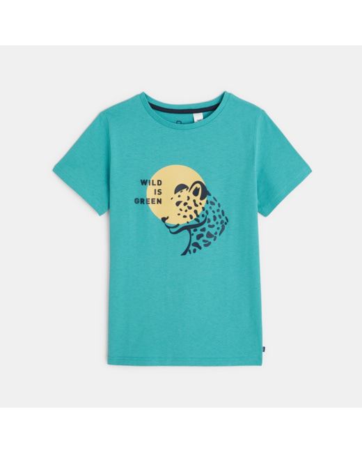T-shirt à message motif panthère bleu garçon