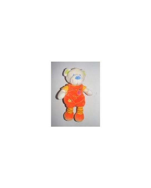 Doudou ours salopette orange