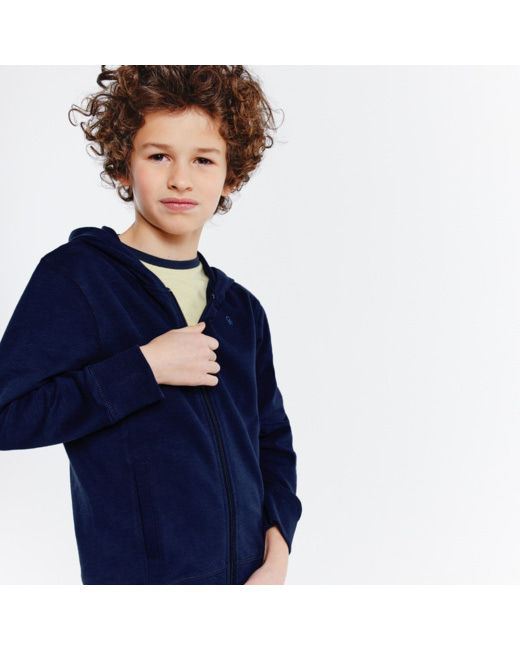 Sweat-shirt uni à capuche bleu garçon