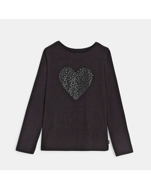 T-shirt à motif irisé Cœur noir fille