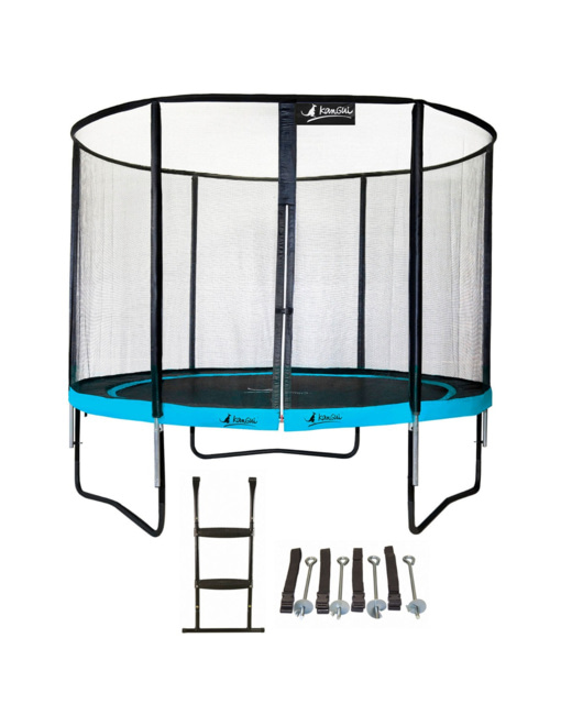 Trampoline de jardin rond 305 cm + filet de sécurité + échelle + kit ancrage PUNCHI