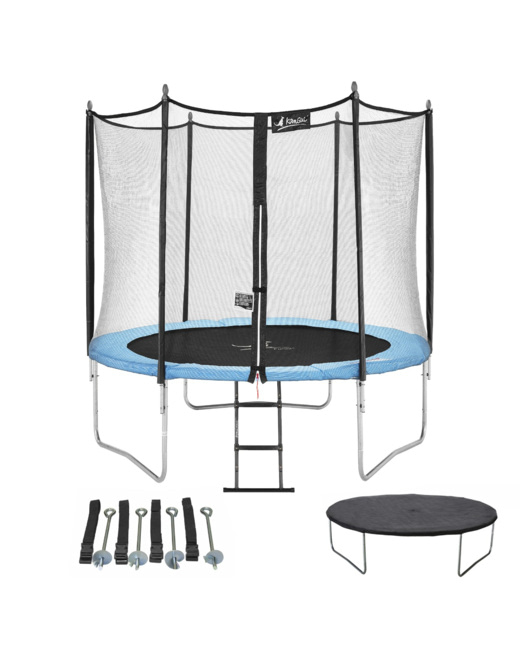 Trampoline de jardin 250 cm + filet de sécurité + échelle + bâche de protection + kit d'ancrage