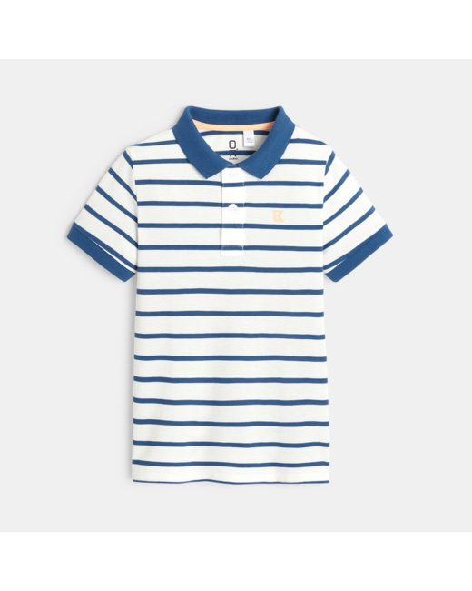 Polo rayé manches courtes bleu garçon