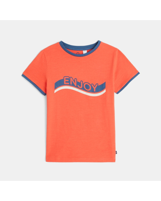 T-shirt manches courtes à message Enjoy orange garçon