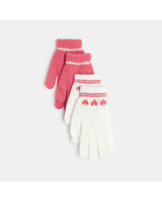 Gants en tricot petits cœurs rose fille