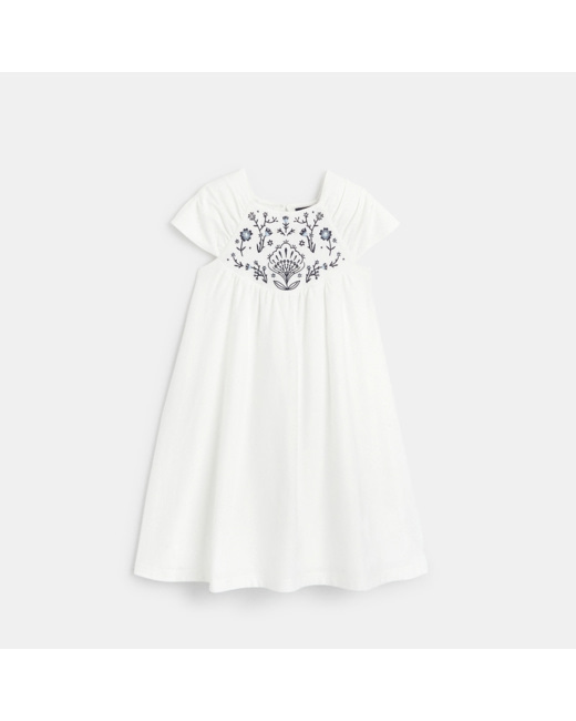 Robe évasée brodée blanche fille