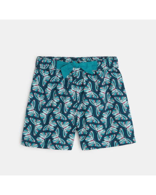 Short en toile motif papillons vert fille