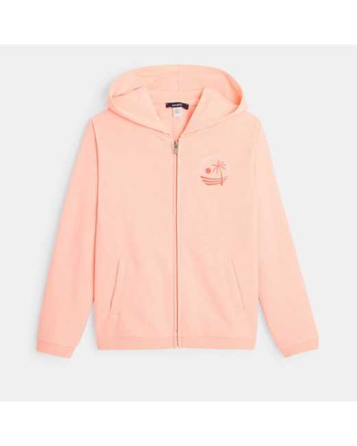 Sweat molleton flammé zippé rose fille