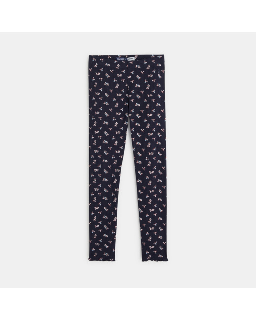 Legging côtelé imprimé floral bleu fille