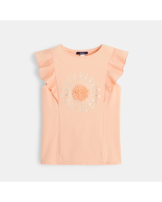 T-shirt à volants et fleur en tulle orange fille