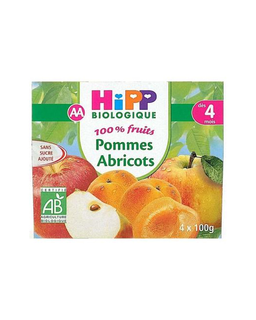 Pommes Abricots 100% fruits - 4 coupelles x 100g - 4 mois