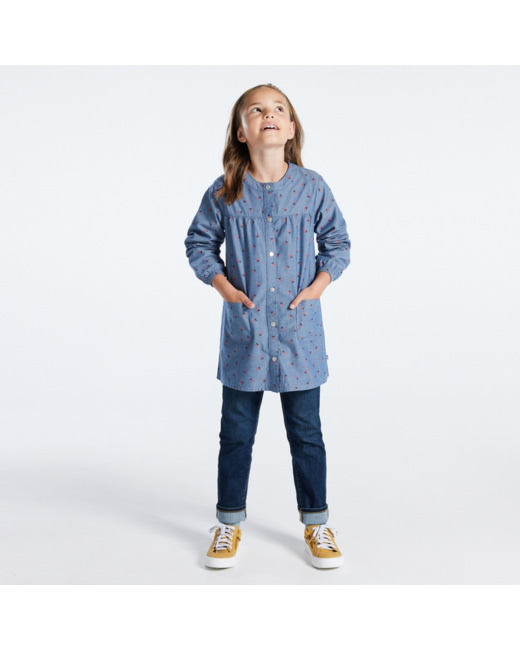 Tablier d'écolière motif cerises bleu fille