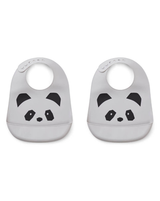 Lot de 2 bavoirs en silicone Tilda - Panda dumbo grey