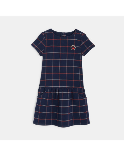 Robe manches courtes à carreaux rouge fille