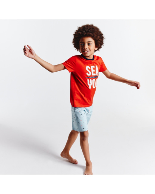 Pyjama d'été à message "Sea you" rouge garçon